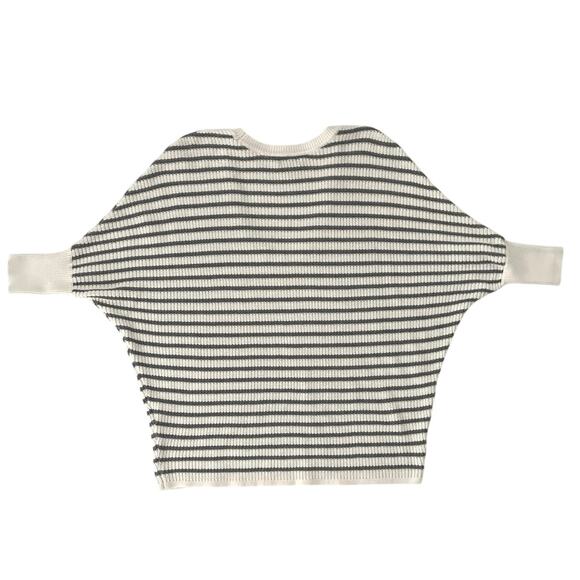 Express Striped Sweater Womens Size S Ivory Gray Vneck Preppy Casual Office - Picture 10 of 14